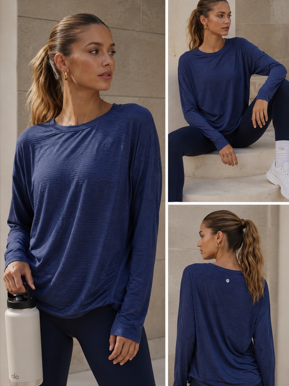 Calia Navy Textured Performance Long Sleeve S Top Athleisure Pilates Princess